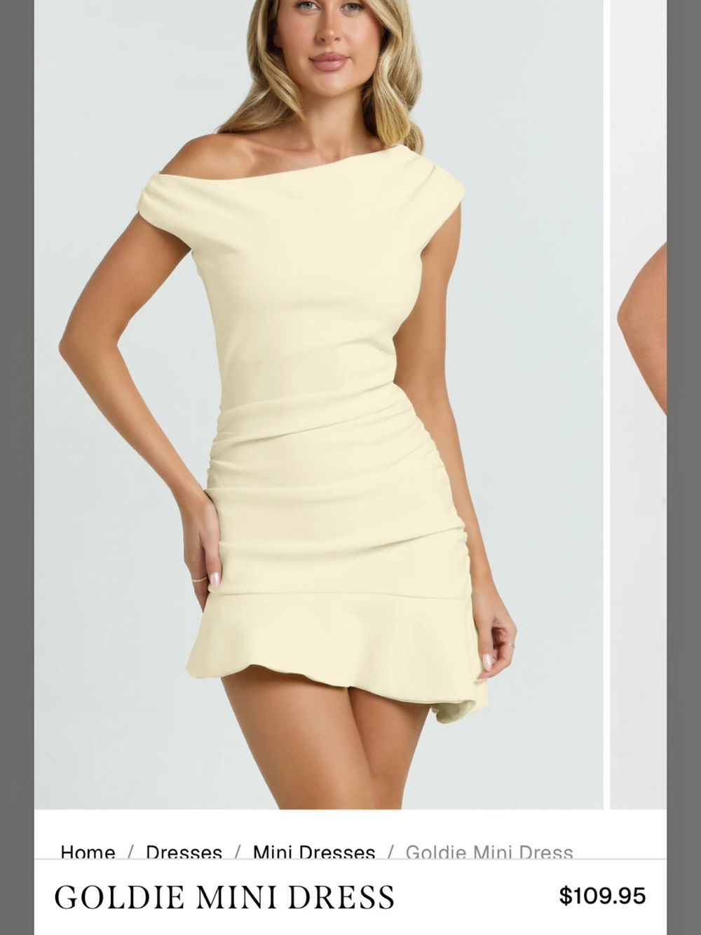 Showpo Cream Off-Shoulder Ruching Mini Dress